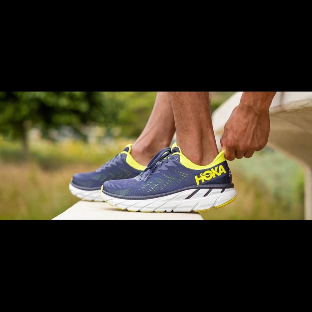 Hoka Blue and Yellow Running Shoes